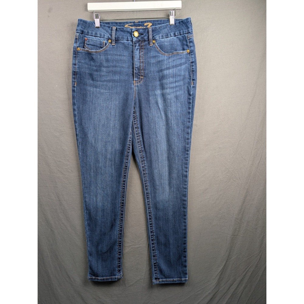 Seven7 Women Blue Skinny Jeans Size 14 Mid Rise Stretch Denim Casual‎